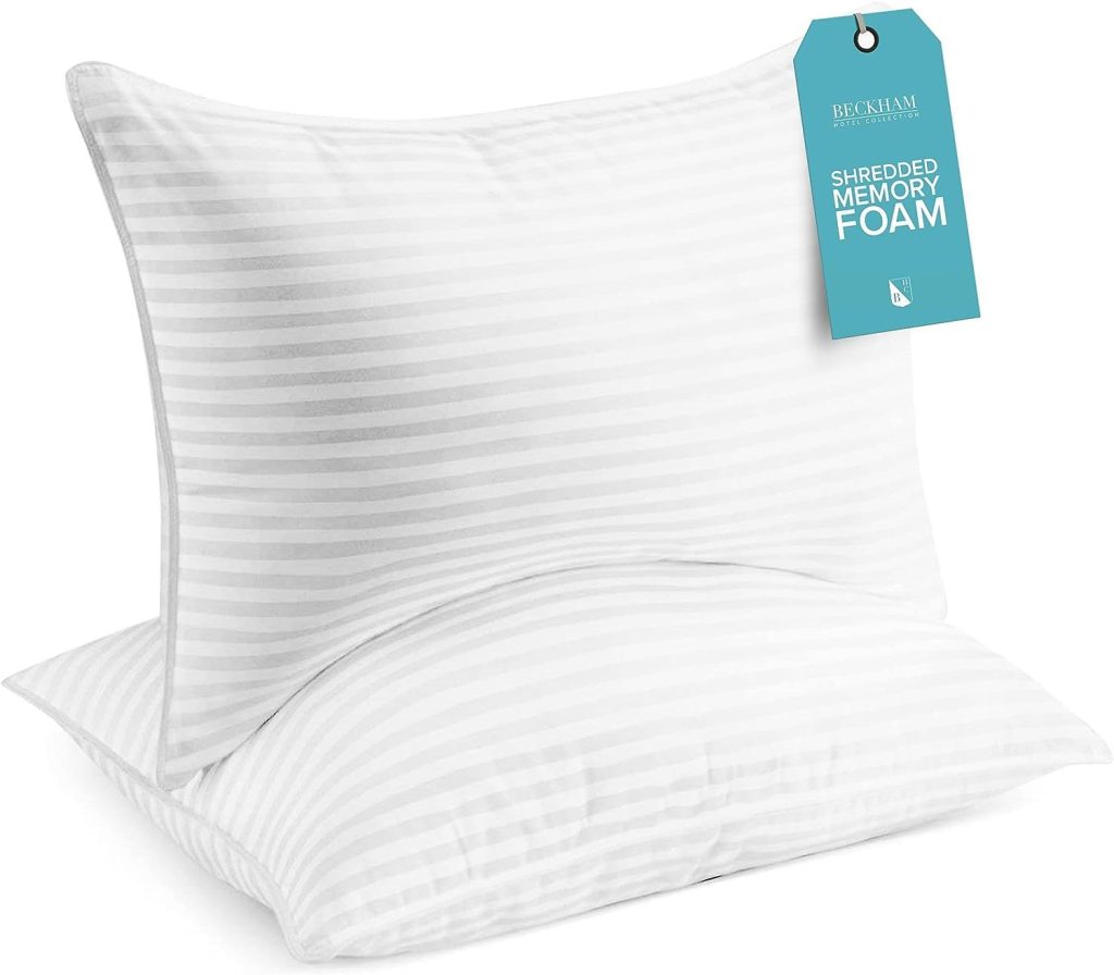 Adjustable shredded memory foam pillow with 250 thread count cover, ideal for customizing firmness
